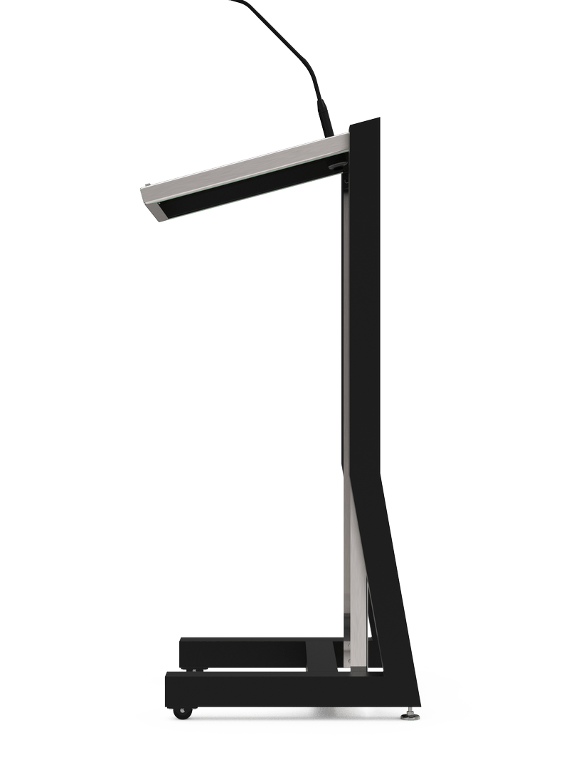 Rank spreekgestoelte op wielen met leesplateau en MX412 microfoon.