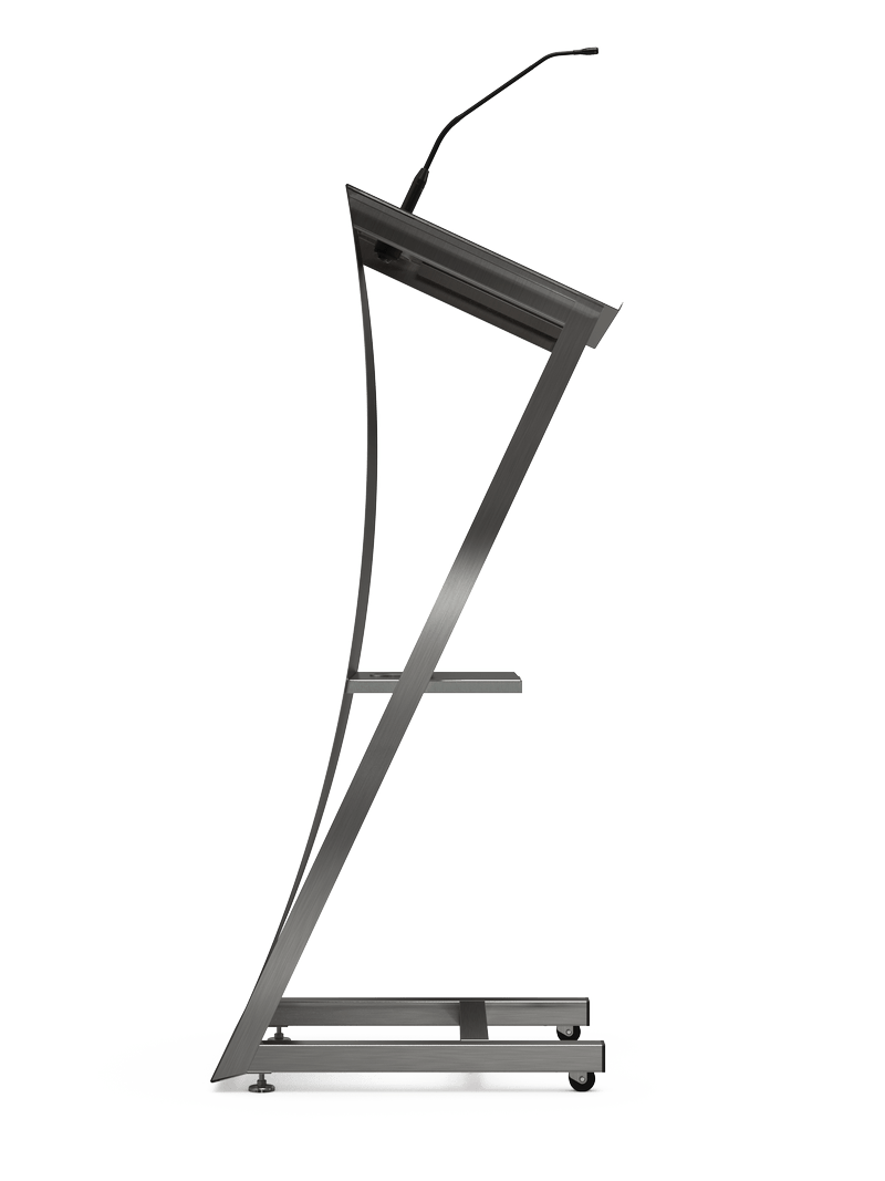 Podium tribune met stijlvolle ronding in rvs.