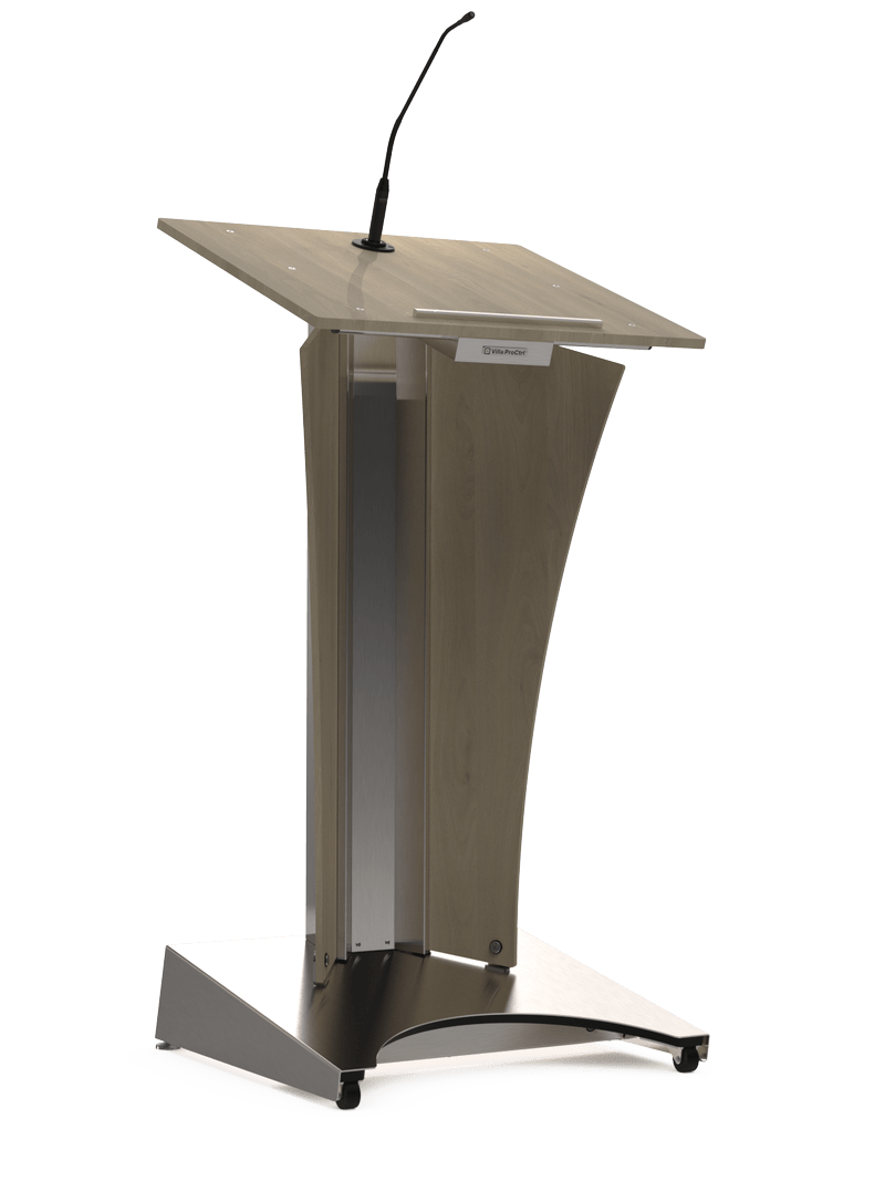 Metalen lectern met microfoon.